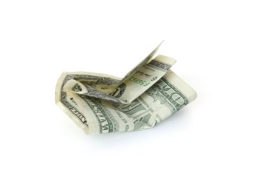 Buruşmuş bir dolar banknot beyaza izole edilmiş.