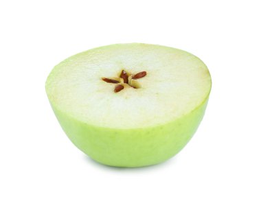 Beyaz izole taze yeşil elma yarısı