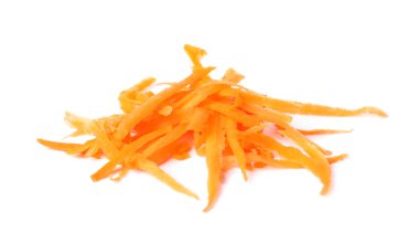 Pile of fresh grated carrot isolated on white