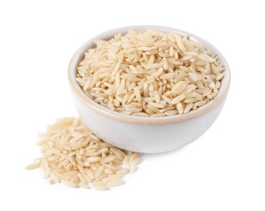 Beyaz kasede çiğ pirinç.