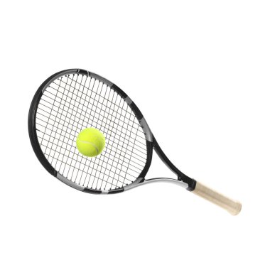 Tenis raketi ile üzerine beyaz izole topu