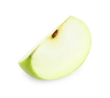 Taze olgun elma dilimi beyaza izole edilmiş.