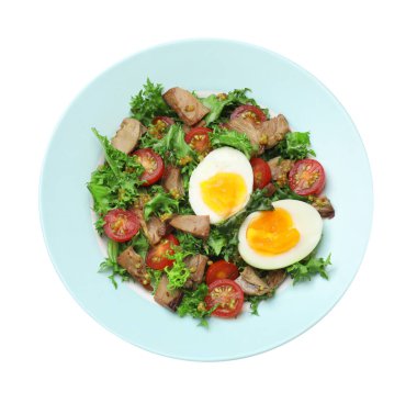 Lezzetli taze ton balığı salatası, beyaza izole edilmiş, üst manzara