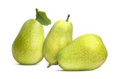 Fresh ripe green pears on white background