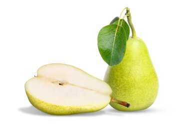 Fresh ripe green pears on white background