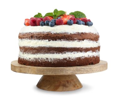 Lezzetli çikolatalı pandispanya, beyaz üzerine izole edilmiş dutlar.