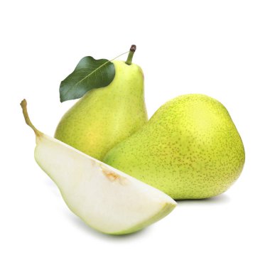 Fresh ripe green pears on white background