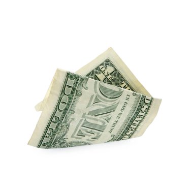 Buruşmuş bir dolar banknot beyaza izole edilmiş.