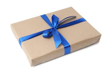 beyaz izole mavi fiyonklu hediye kutusu