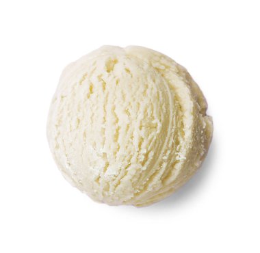 Bir kepçe leziz dondurma, beyaz, üst manzara