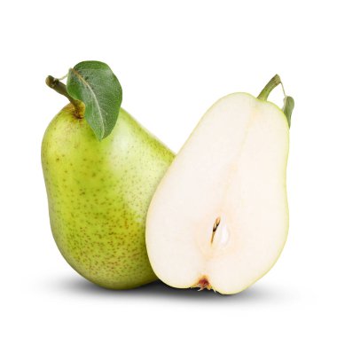 Fresh ripe green pears on white background