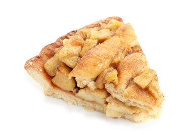 Beyaz üzerine izole edilmiş ev yapımı elmalı turta dilimi.