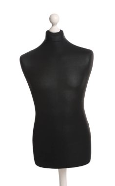 Siyah manken beyaza izole edilmiş. Moda tasarımcısının ekipmanları