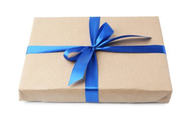 beyaz izole mavi fiyonklu hediye kutusu