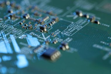 Bilgisayar devre kartı, makro görüş. Elektronik mühendisliği