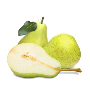 Fresh ripe green pears on white background