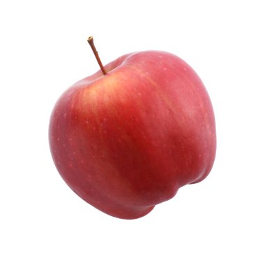 Olgun kırmızı bir elma beyaza izole edilmiş, üstten.