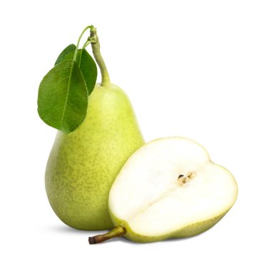 Fresh ripe green pears on white background