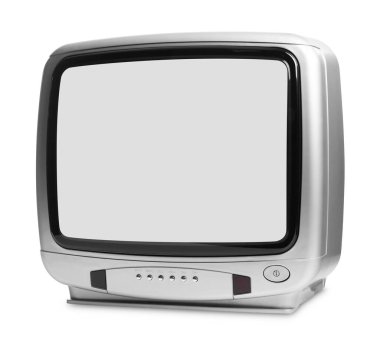 Beyazda izole edilmiş bir retro televizyon.