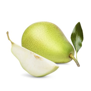 Fresh ripe green pears on white background