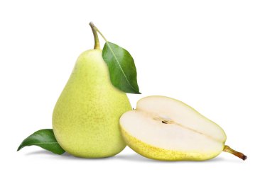 Fresh ripe green pears on white background