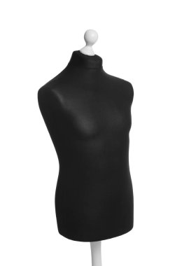 Siyah manken beyaza izole edilmiş. Moda tasarımcısının ekipmanları