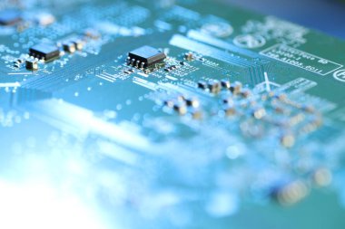 Bilgisayar devre kartı, makro görüş. Elektronik mühendisliği