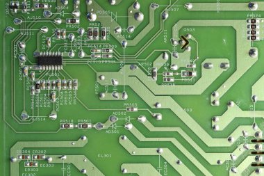 Arka plan olarak elektronik devre kartı, üst görünüm
