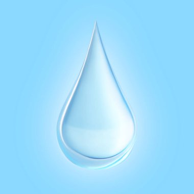 Açık mavi arkaplanda bir damla temiz su