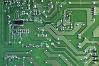 Arka plan olarak elektronik devre kartı, üst görünüm