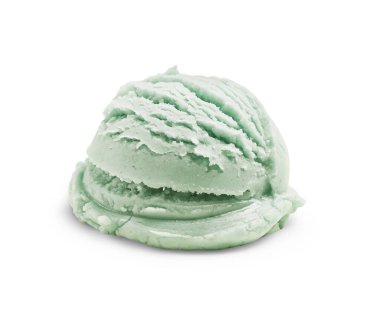 Bir kepçe leziz dondurma beyazda izole edilmiş.