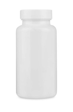 İlaç şişesi beyaza izole edilmiş.
