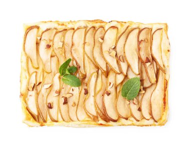 Armut, badem ve nane aromalı nefis poğaçalı tart.