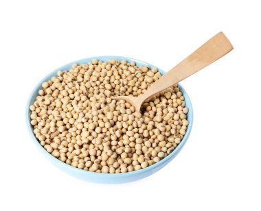 Kavanozda soya fasulyesi ve beyaz kaşık.