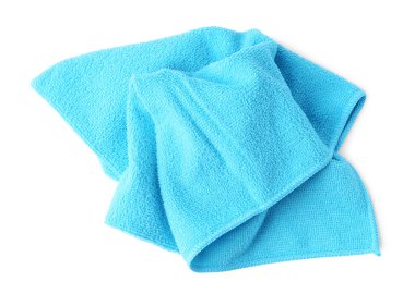 Temiz açık mavi mikrofiber kumaş beyaz, üst görünüm