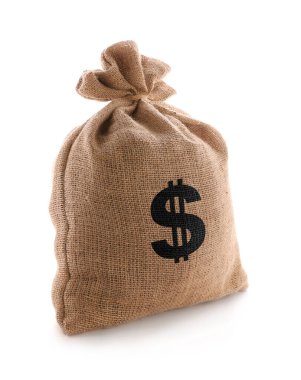 Çuvalda dolar işareti, beyaz arkaplan