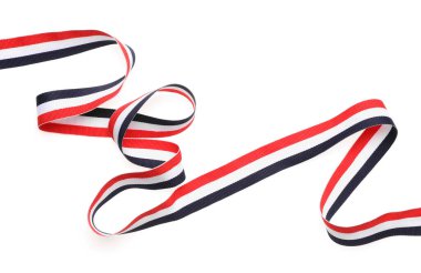 Ribbon in colors of Yemeni flag isolated on white, top view clipart