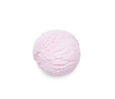 Bir kepçe leziz dondurma beyazda izole edilmiş.