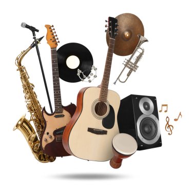 Beyaz havada farklı müzik aletleri