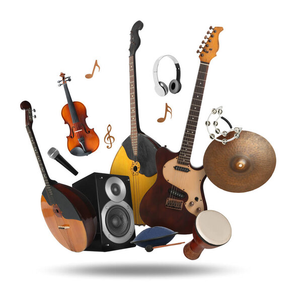 Diferentes Instrumentos Musicales Aire Blanco — Foto de Stock