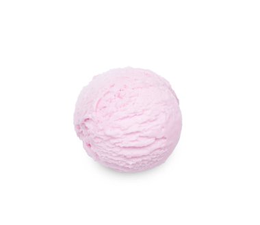 Bir kepçe leziz dondurma beyazda izole edilmiş.