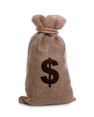 Çuvalda dolar işareti, beyaz arkaplan