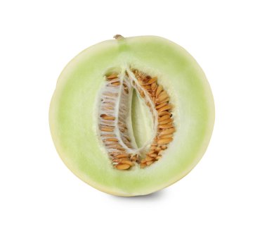 Taze kavunun yarısı beyaza izole edilmiş.