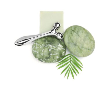 Yüz silindiri, taşlar ve sabun beyaz, üst görünüm