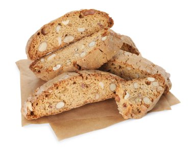 Geleneksel İtalyan badem bisküvileri (Cantucci) beyaz üzerine izole edilmiş