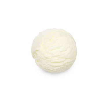 Bir kepçe leziz dondurma beyazda izole edilmiş.