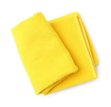 Temiz sarı mikrofiber kumaş beyaz, üst manzara