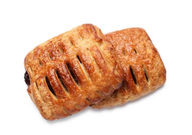 Meyveli lezzetli puf börekler beyaz, üst manzara izole