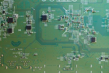 Arka plan olarak elektronik devre kartı, üst görünüm