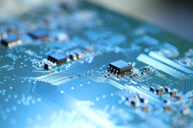 Bilgisayar devre kartı, makro görüş. Elektronik mühendisliği
